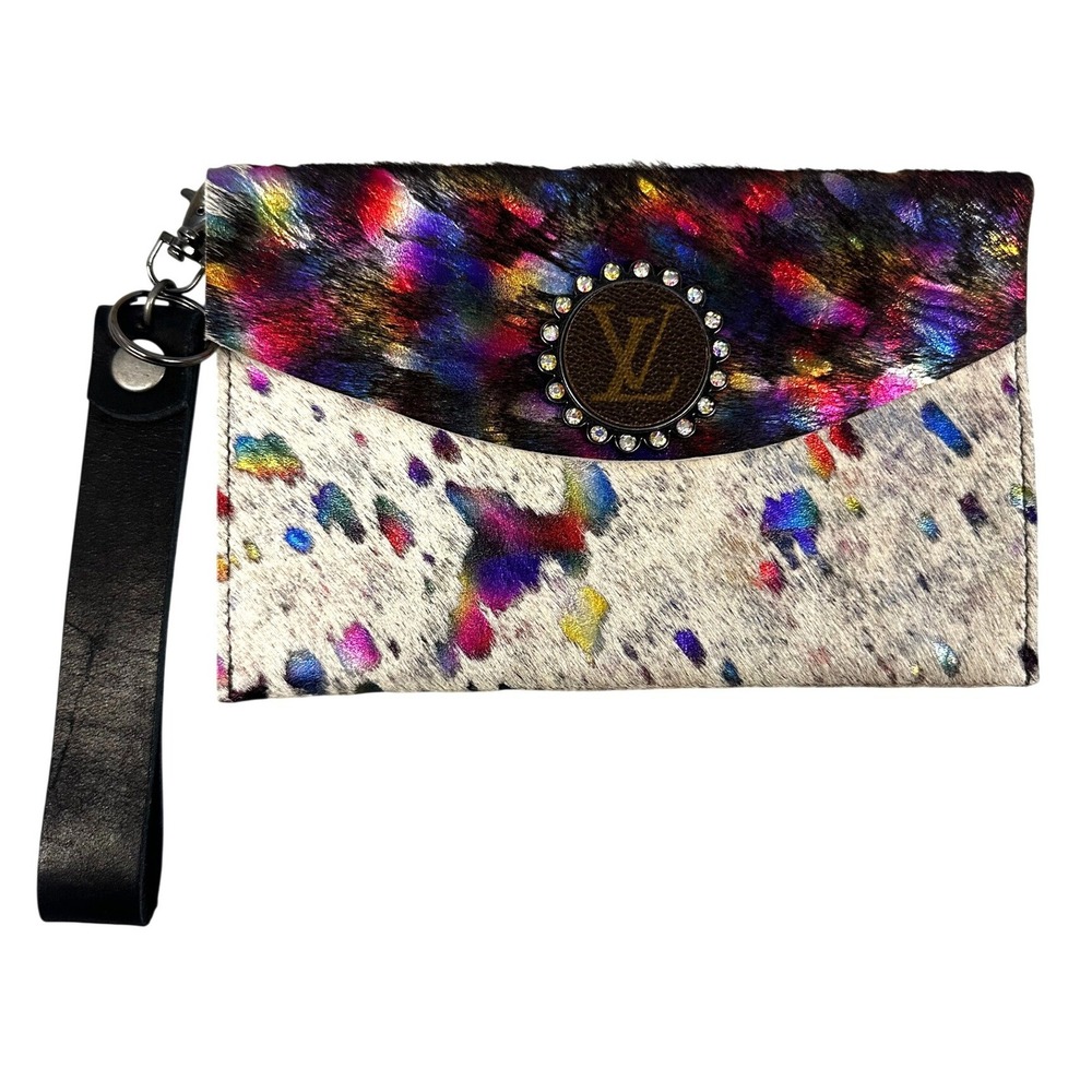 Keep It Gypsy Upcycled Louis Vuitton Emblem Rainbow Metallic Cowhide Wristlet